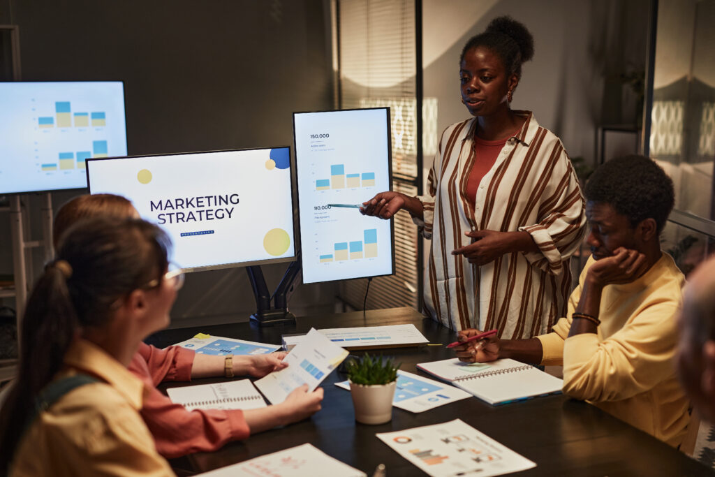 Marketing campaign managers are creating a presentation